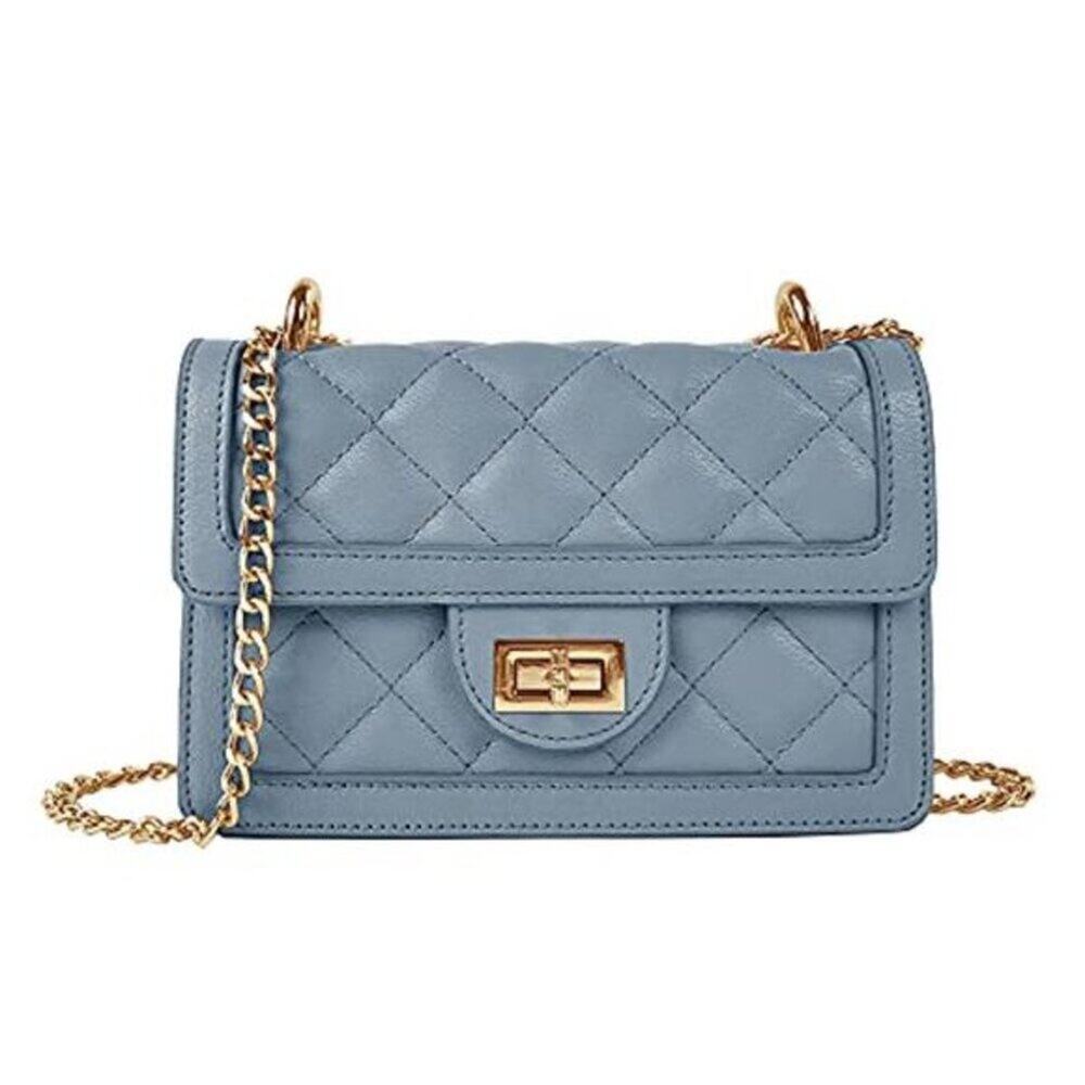Small Light Blue Quilted Vegan Leather Crossbody Bag Mini Shoulder Bag Purse